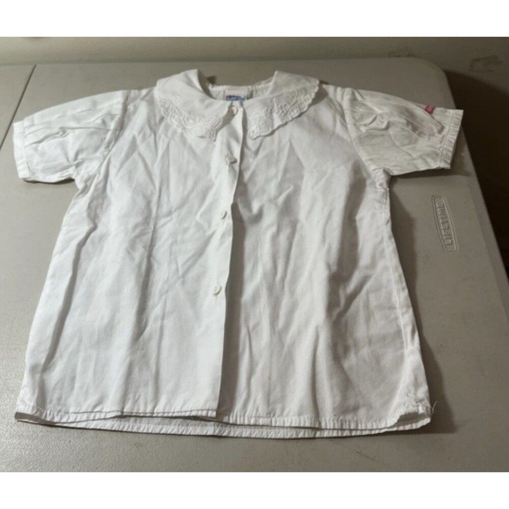 Vtg oshkosh girls 6x peterpan collar white cotton button front top